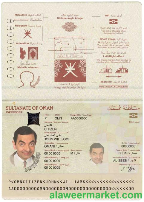 Oman passport template in PSD format, fully editable (2014 - present)